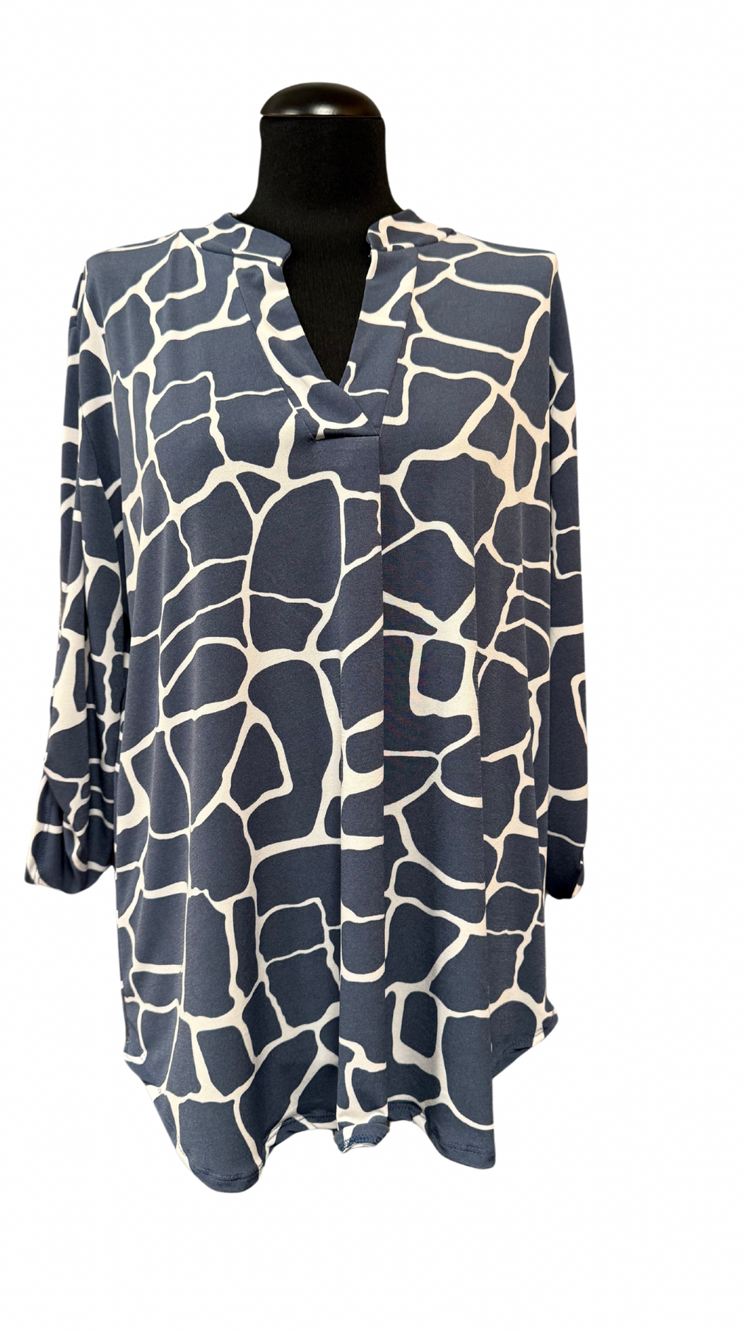 Krajša tunika, UNI vel. do 50/52, JEANS MODRA Z BELIM VZORCEM