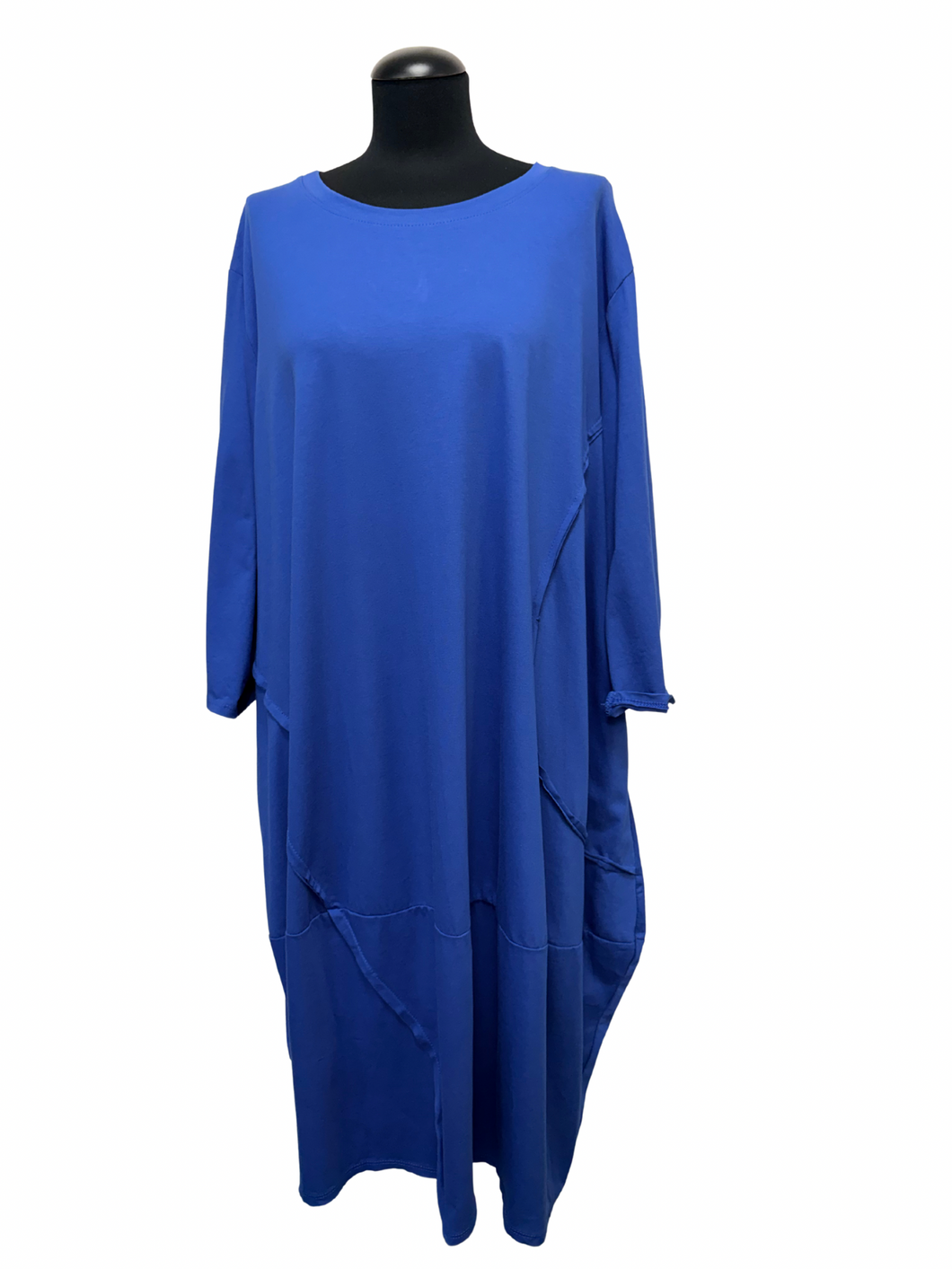 Dolga bombažna obleka v kroju balončice, UNI velikost do 52/54/56, MODRA