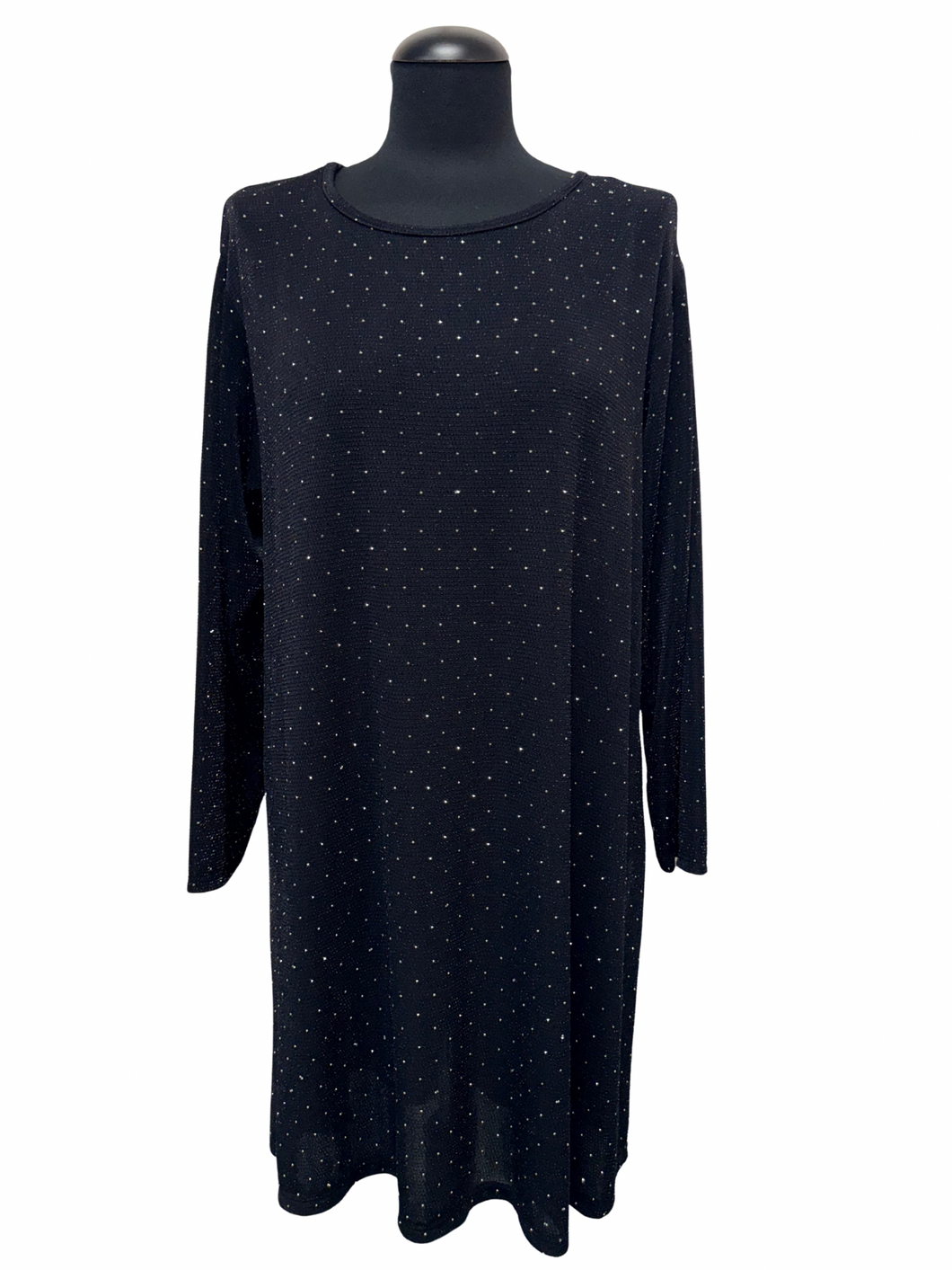 Daljša, elastična tunika, v A kroju, UNI velikost do 48/50, ČRNA S KRISTALČKI