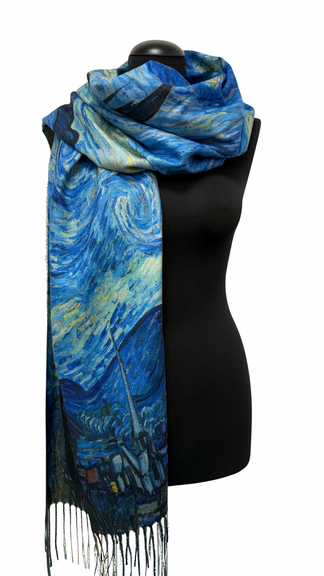 Kosmaten, topel šal iz viskoze, motiv slike V. VAN GOGH, STARRY NIGHT (SRR2-09)