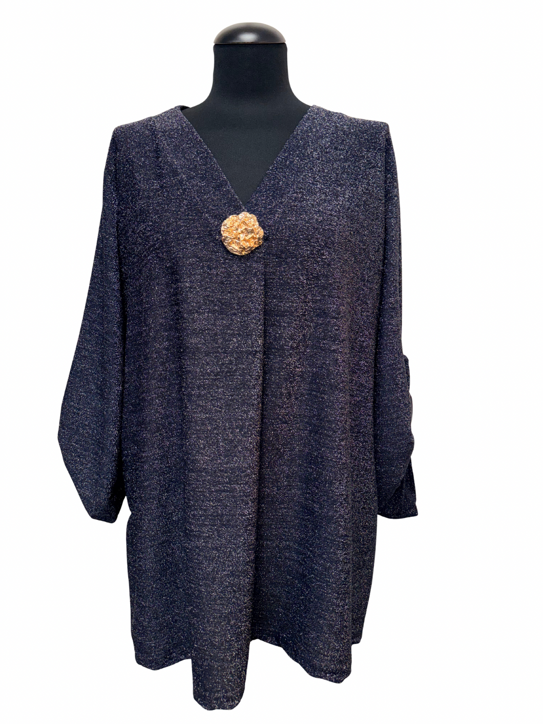 Udobna, elastična tunika, UNI velikost do 52/54, TEMNO MODRA Z BLEŠČEČIMI NITMI