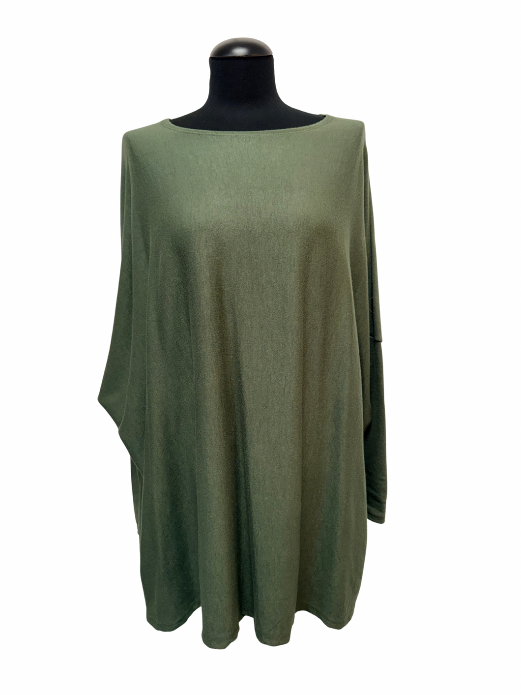 Tunika, pletenina, raven kroj, UNI vel. do 52/54, OLIVNA
