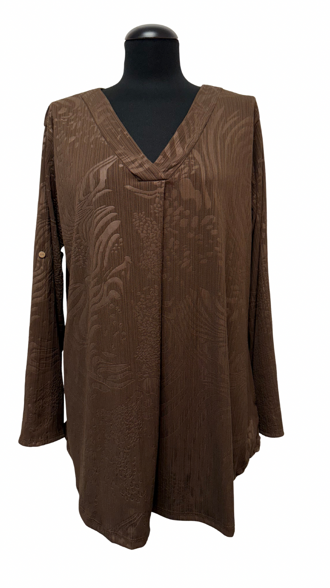 Tunika iz viskoze z dolgimi rokavi, UNI velikost do 52/54, TEMNA ČOKOLADA