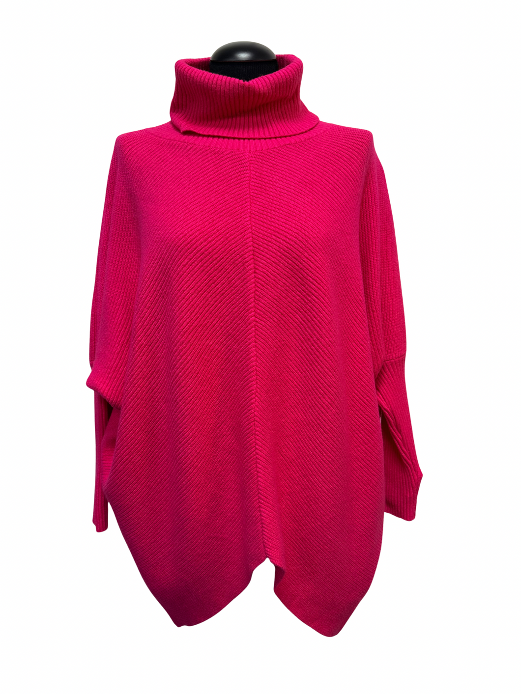 Pletena tunika, puli ovratnik, izrazit V kroj, UNI vel. do 48/50, CIKLAM