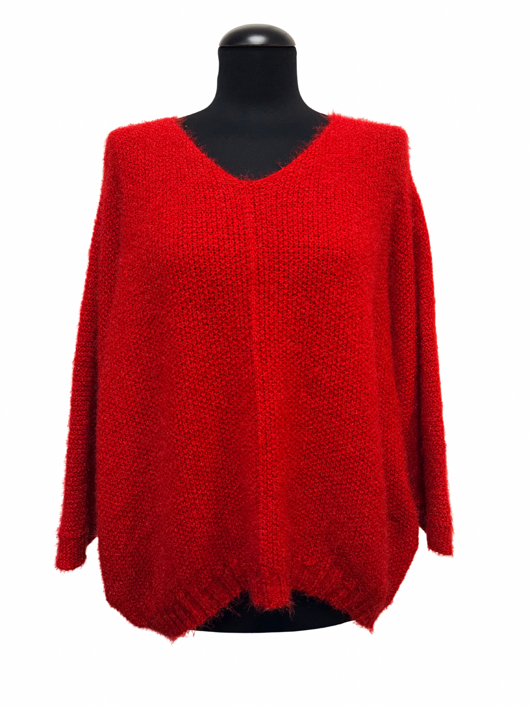 Krajši pleten pulover, UNI vel. do 48, RDEČ