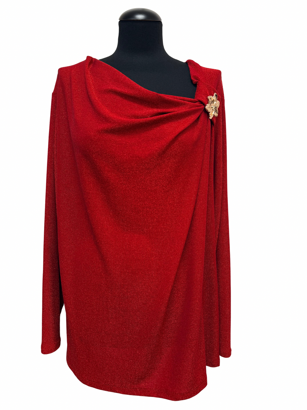 Elegantna, elastična tunika, UNI velikost do 52, RDEČA Z BLEŠČEČIMI NITMI