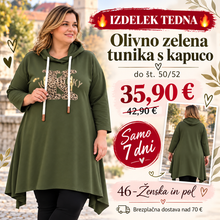 Naložite sliko v pregledovalnik galerije, Olivno zelena tunika s kapuco – do št. 50/52

