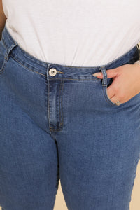 Jeans - kavbojke, ozke hlačnice spodaj - VISOK PAS, v velikostih 44-54,  MODRE